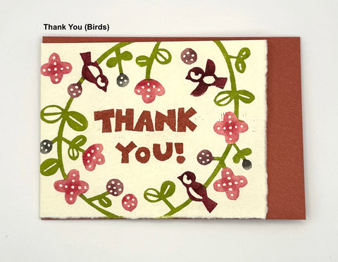Katazome Greeting Cards Thank You (Birds) pop up greeting card showing detailed design texture and product finish
