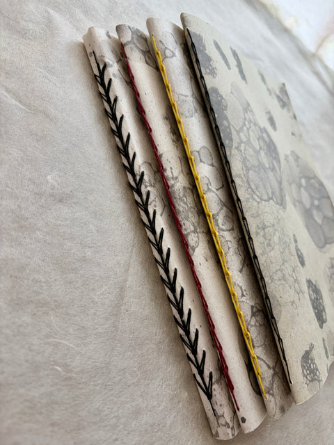 Bubble Dyeing Chain Stitch Bookbinding Workshop creates an original notebook with hand dyed bubble patterned covers. Version 2